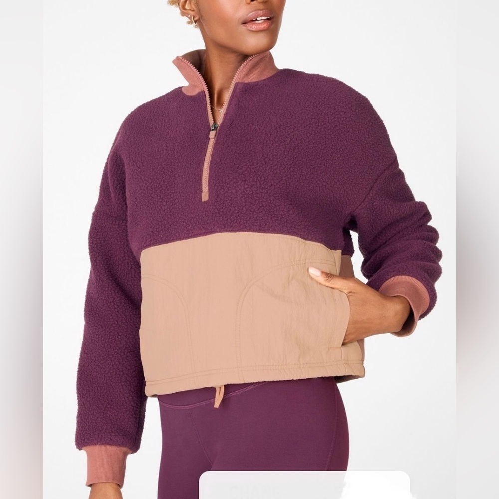Fabletics Mallory Quarter Zip Fleece Sherpa Pullover Purple Burgundy Medium